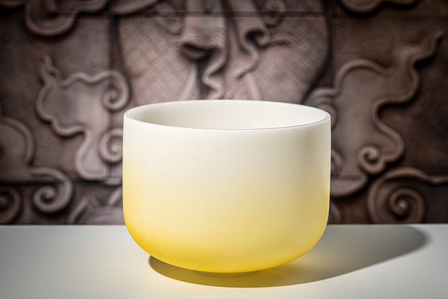 SINGING BOWL SONIC ENERGY CRISTAL 12" yellow, navel chakra, E4 329.63hz, quartz, couleur effet gelé
