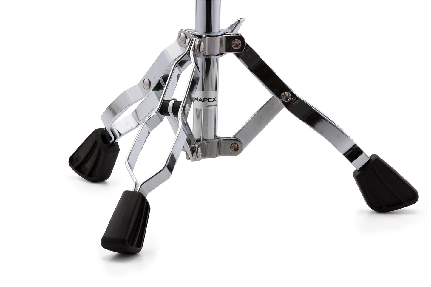 Support caisse claire Venus, angle ajustable par paliers, pied à double embase, chrome