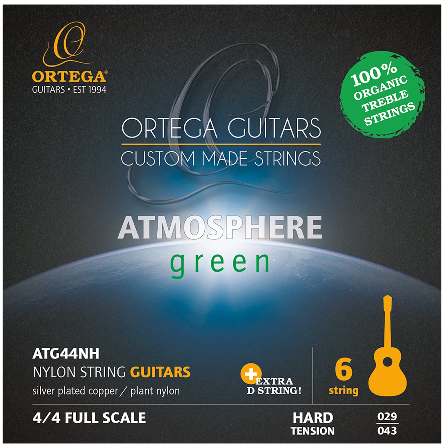Jeu pour guitare classique ATMOSPHERE GREEN, cuivre plaqué argent/nylon végétal, tension forte.