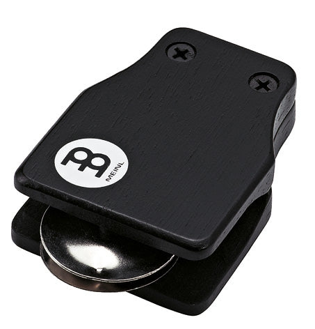 Jingle castagnette en hévéa pour cajon, cymbalettes acier, ouverture à ressort, adhésif multi-surfaces, moyen modèle, noir.