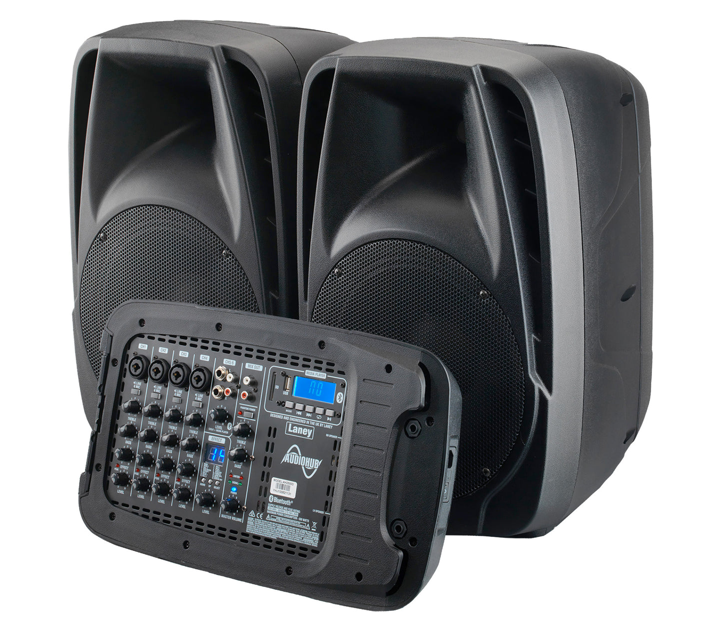 Système polyvalent complet AH2500D, 2x 500W avec enceintes 10", mixeur, 2 micros et câbles, effets intégrés, 18.7 kg, noir