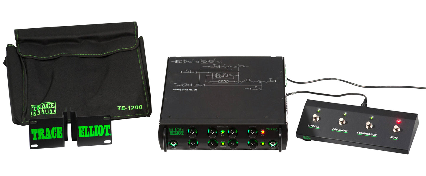 Tête amplifiée pour basse 1200W RMS, EQ 4 bandes, compresseur 2 bandes, 2 sorties jack, sortie DI, sortie casque, finition noir