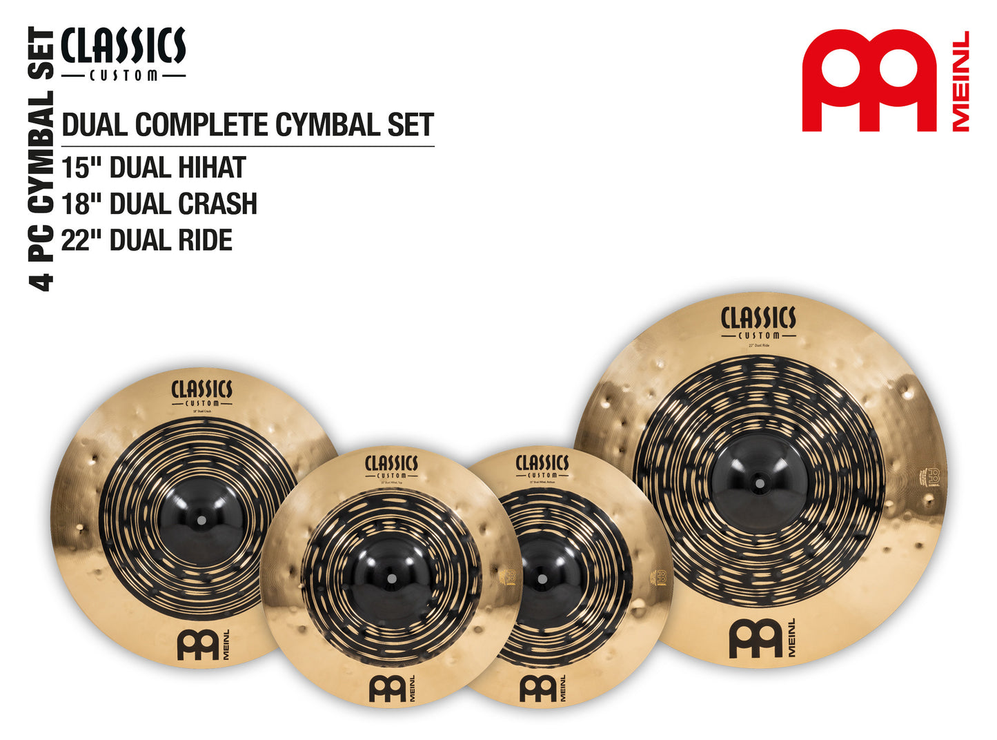Pack de cymbales complet Meinl Classics Custom Dual 15"18"22" alliage bronze B12 fini dark, brillant