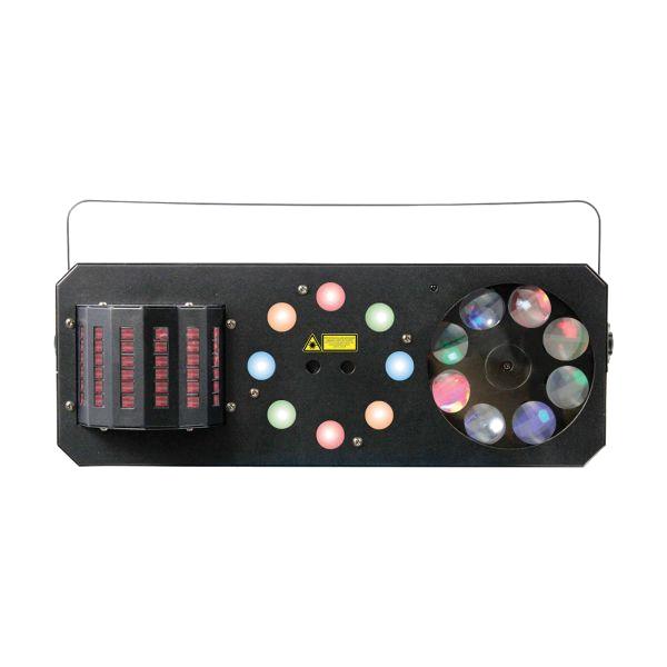 Power Lighting METEOR VI Jeux de lumière 4-en-1 : Derby, Wash, Gobos Moonflower, Laser multipoints Rouge et Vert