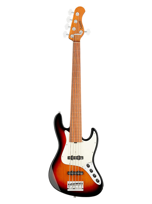 Sadowsky MetroExpress, Standard JJ, 5 cordes, Fretless avec lignes, gaucher - Tobacco Burst,Morado