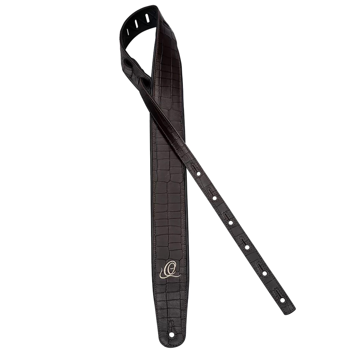 OSCU-1, courroie guitare, série Custom, face et dos cuir, âme synthétique, largeur 7 cm, longueur 145 cm, dark brown croco