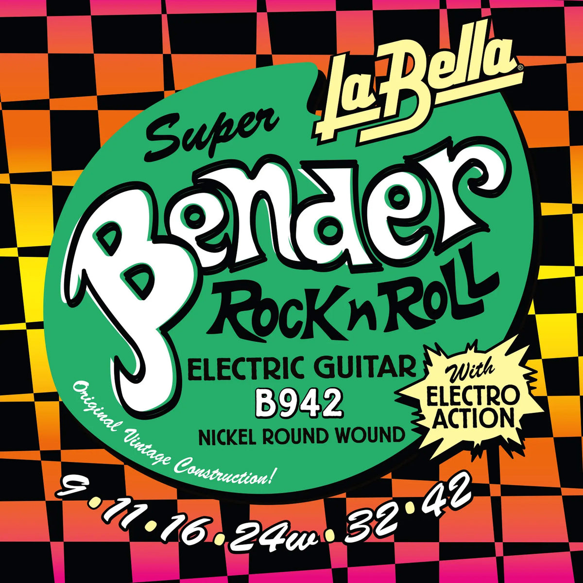 Jeu pour guitare électrique THE BENDER, acier plaqué nickel, Super Bender (9-11-16-24-32-42), nickel filé rond