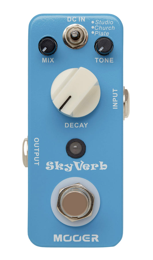 Pédale SKYVERB, réverb numérique haute qualité 3 modes (Studio/ Church/ Plate), boîtier métal, true bypass, bleu