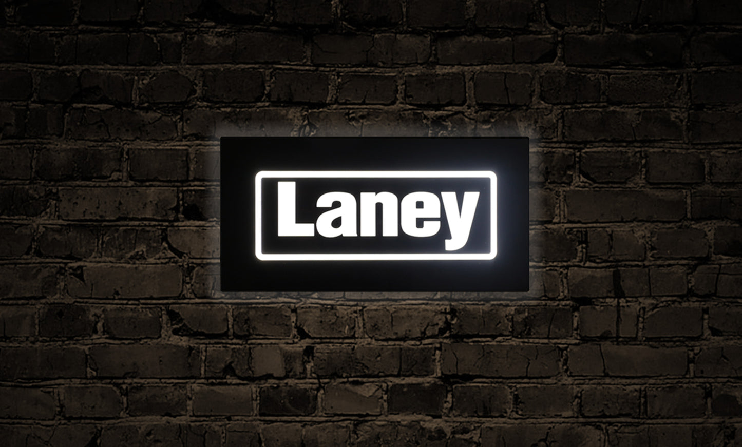 Enseigne lumineuse LANEY, avec alimentation 12V et rallonge alimentation, dimensions: 50 x 26 x 2 cm, noir et blanc