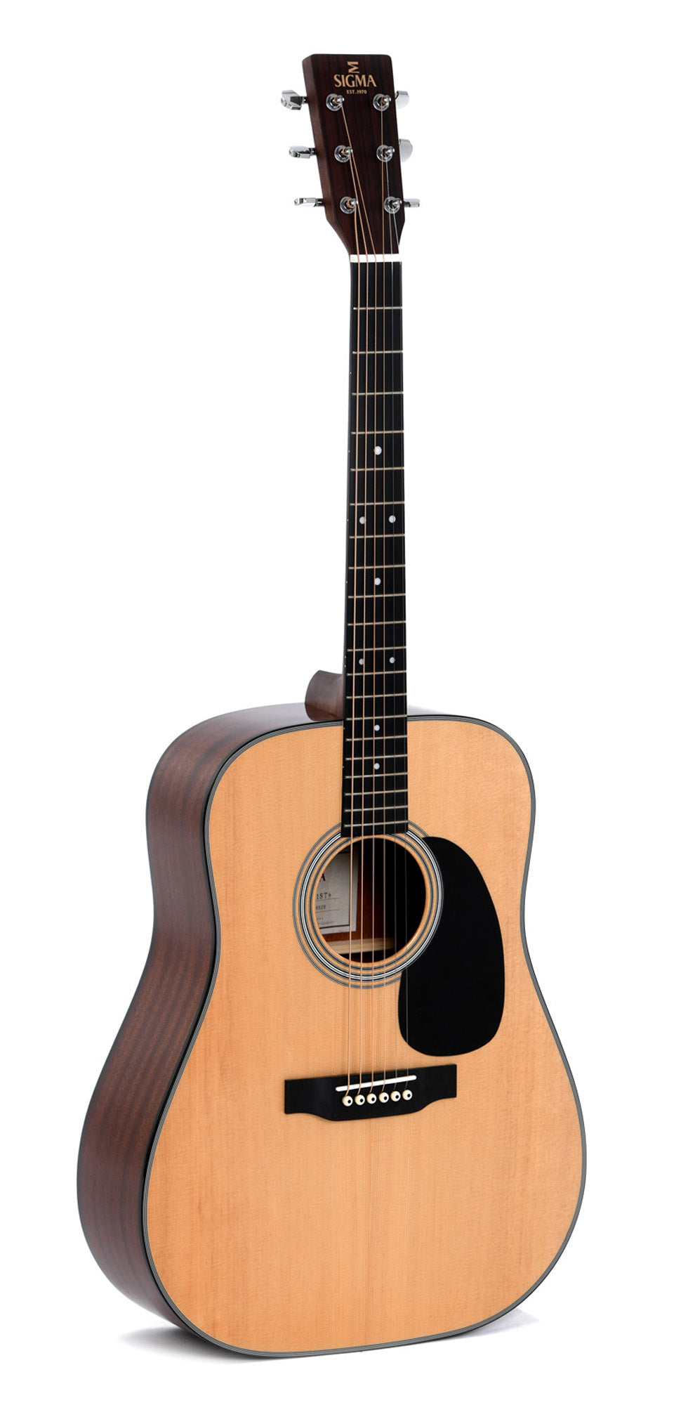Modèle DM-1, Dreadnought, table épicéa massif, f/e acajou, touche micarta, naturel brillant
