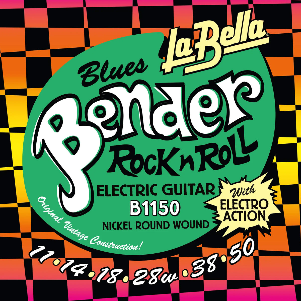 Jeu pour guitare électrique THE BENDER, acier plaqué nickel, Blues Bender (11-14-18-28-38-50), nickel filé rond