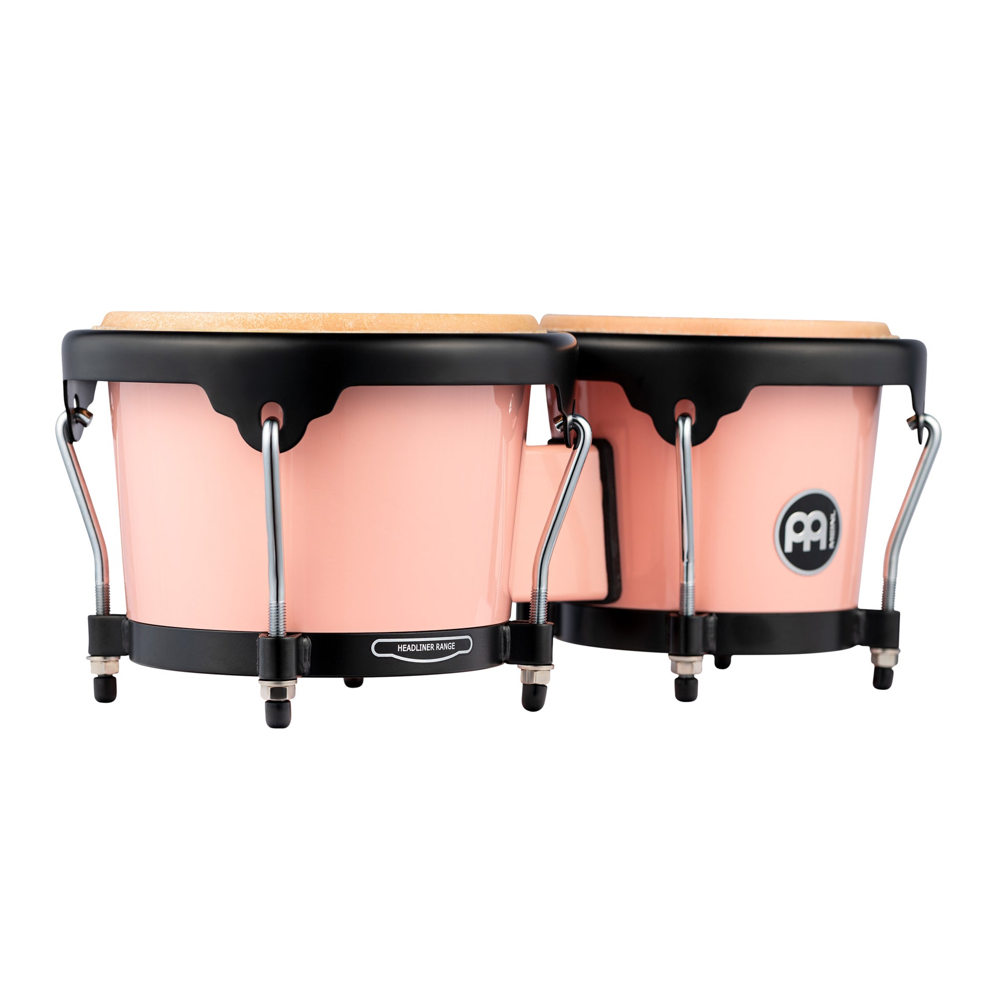 Bongos Journey 6" 1/2 & 7" 1/2, fûts ABS, peaux buffle sélectionnées, cercles arrondis, accastillage noir poudré, Flamingo Pink