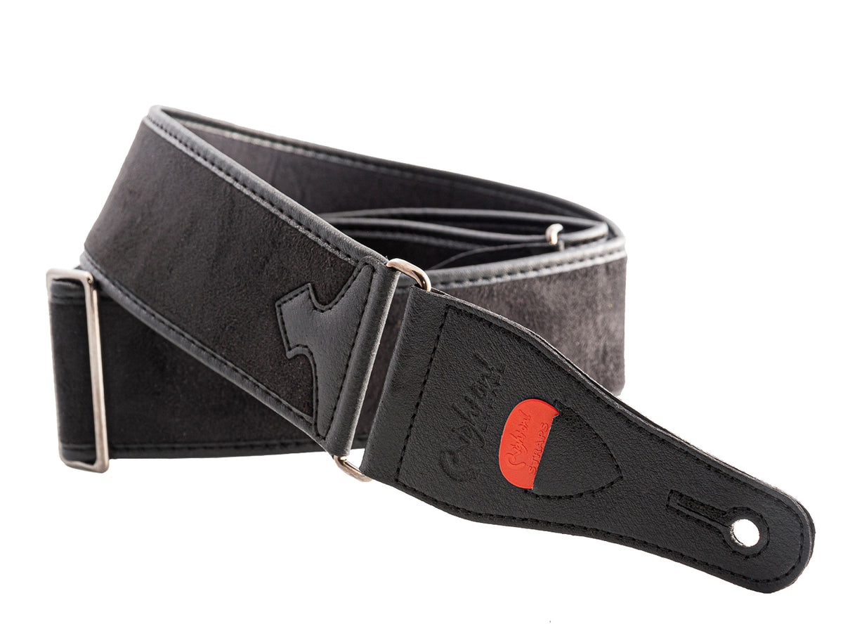 Courroie modèle DIVINE, velours, rembourrée, largeur 6 cm, longueur 95 à 150 cm, porte-médiators intégré, noir