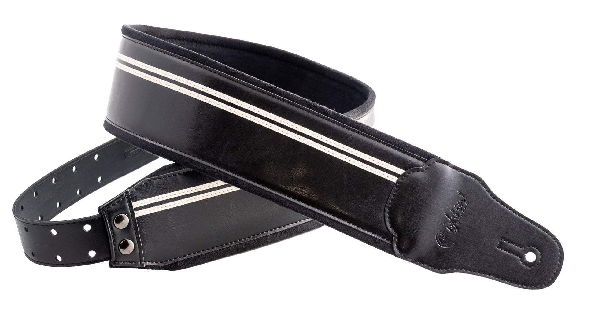 Courroie modèle B-RACE, extérieur synthétique, largeur 8 cm, longueur 98 à 153 cm, porte-médiators intégré, noir