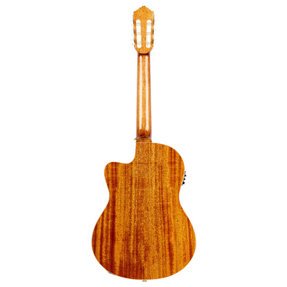 RCE138SN, modèle Slim Neck, pan coupé, EQ MagusPro, table épicéa massif, f/e sapele, manche acajou (sillet 48 mm), housse