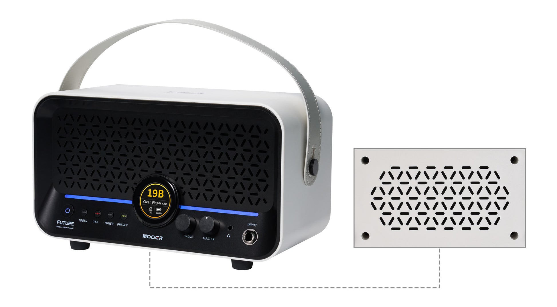 Ampli F15i Li, 15W, écran tactile, 55 modélisations d'amplis, 69 effets, batterie rechargeable, Bluetooth, USB-C, blanc