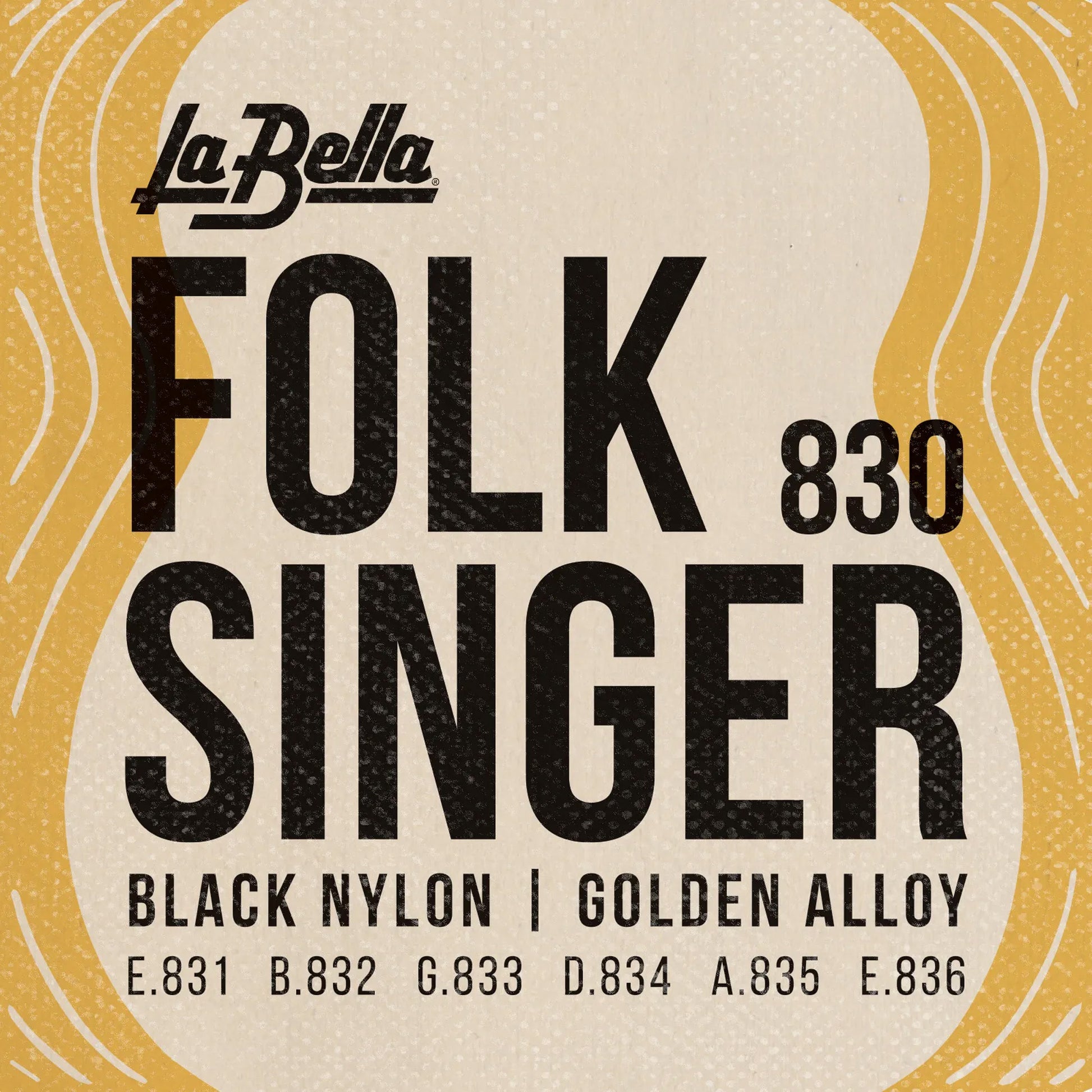 Jeu pour guitare classique FOLKSINGER 830, aigus nylon noir, basses alliage doré bronze 80/20, avec boules