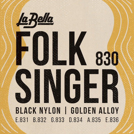 Jeu pour guitare classique FOLKSINGER 830, aigus nylon noir, basses alliage doré bronze 80/20, avec boules
