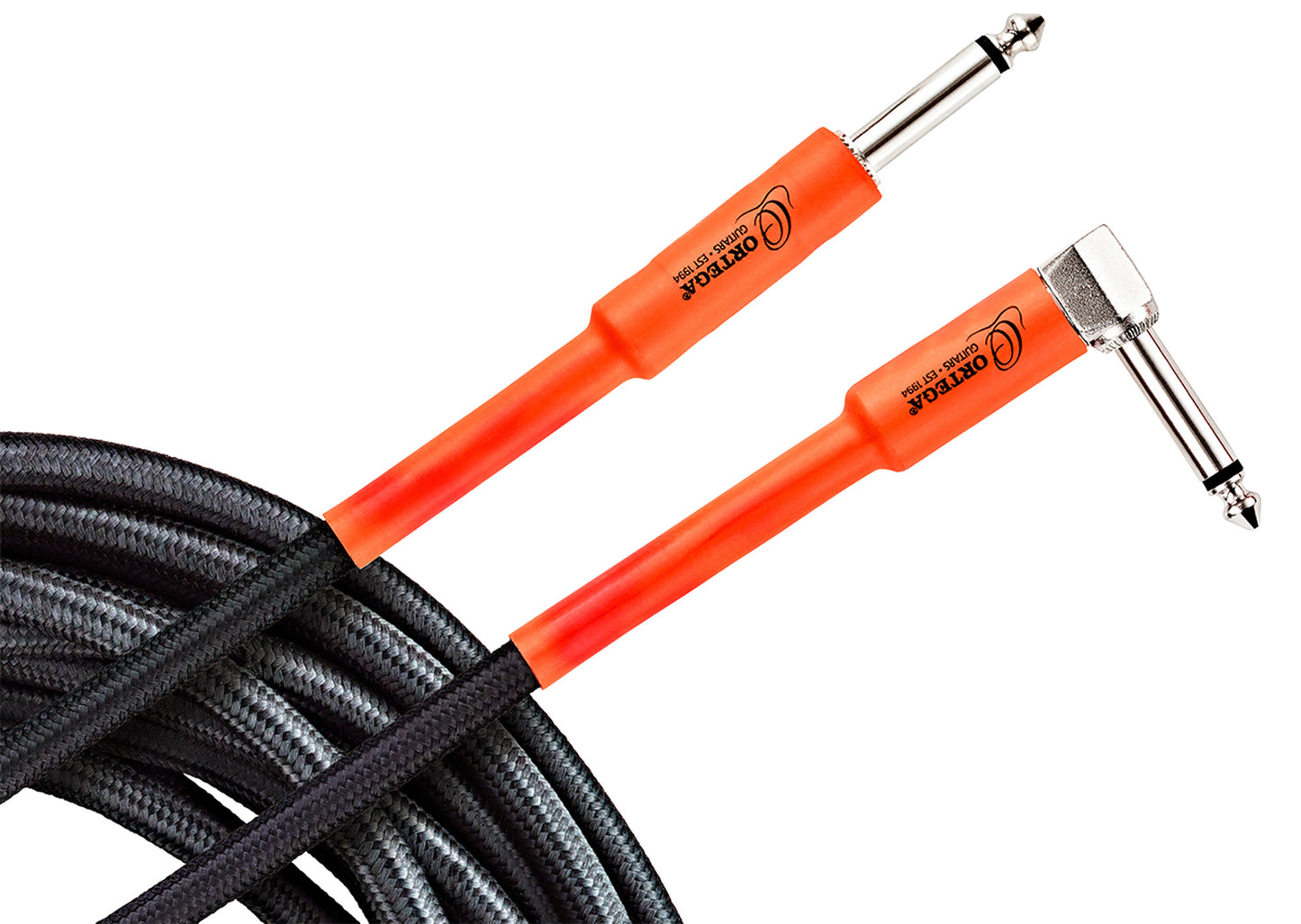 Câble instrument ORTEGA Jack/Jack coudé, 3 mètres, noir et orange