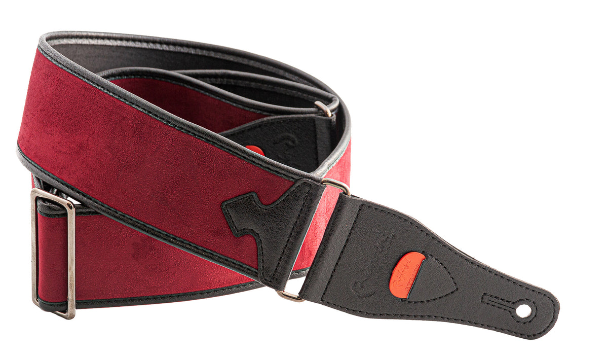 Courroie modèle DIVINE, velours, rembourrée, largeur 6 cm, longueur 95 à 150 cm, porte-médiators intégré, rouge