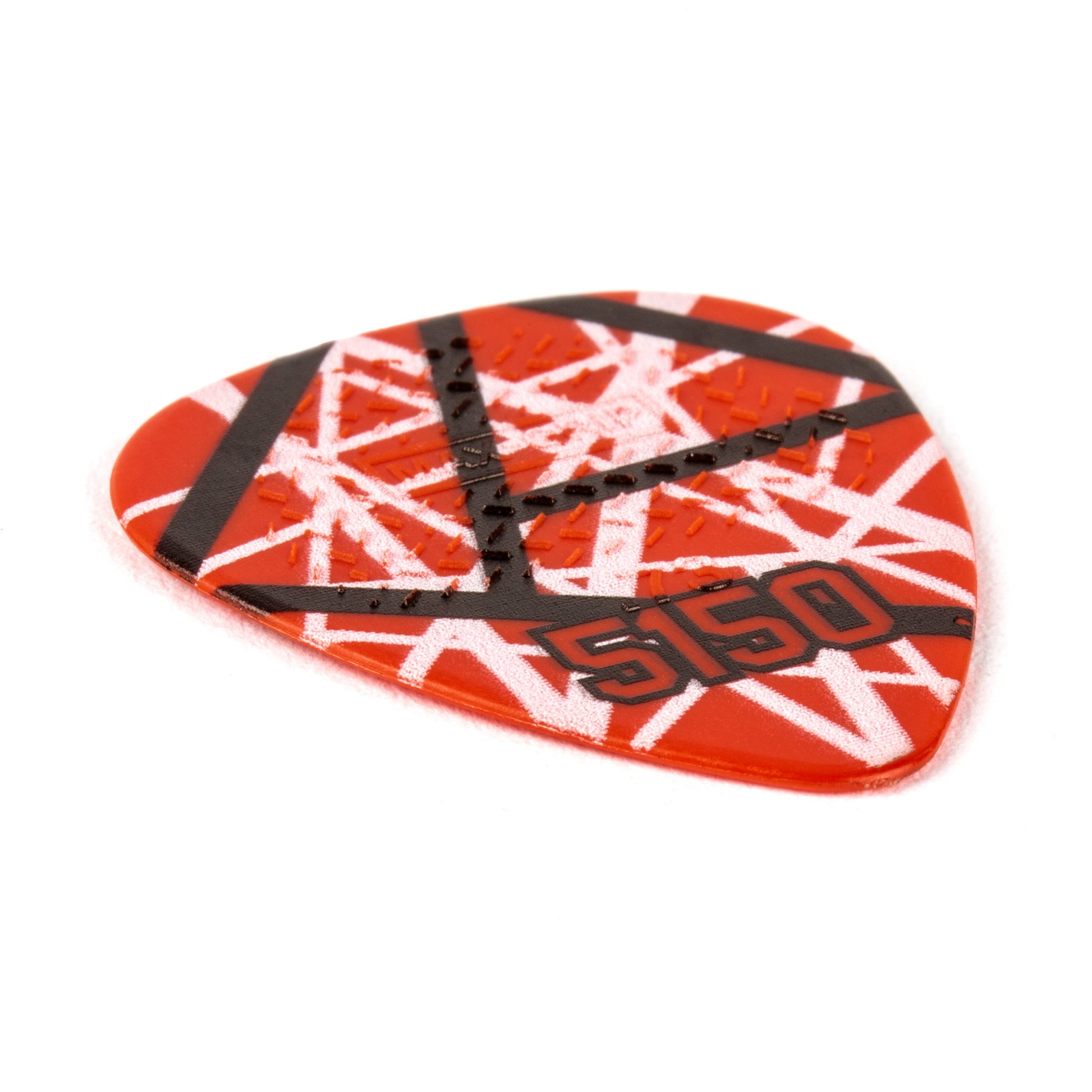 Sachet de 6 médiators EVH 5150 MAX-GRIP Nylon 0.60 mm (graphisme rouge à bandes noires et blanches)