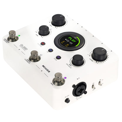 Pédale Mooer GL200, looper stéréo et boîte à rythmes, jusqu'à 300 minutes d'enregistrement, entrée combo XLR/Jack, MIDI, blanc