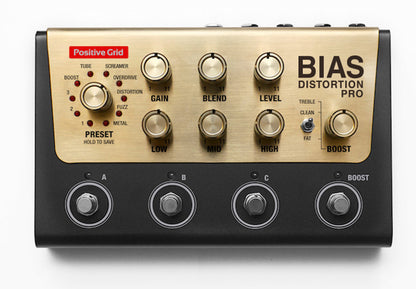 BIAS Distorsion Pro, pédale distorsion/overdrive, 1.3 kg, avec alimentation, noir et or