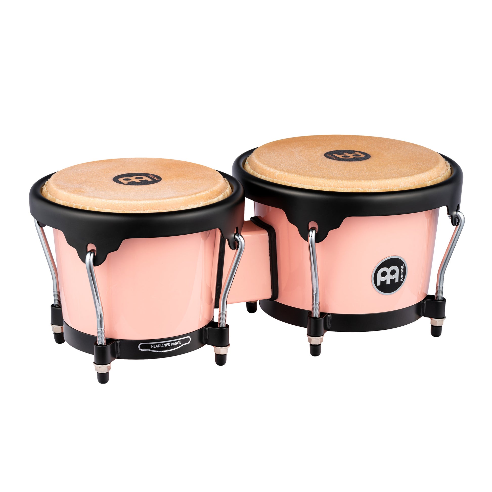 Bongos Journey 6" 1/2 & 7" 1/2, fûts ABS, peaux buffle sélectionnées, cercles arrondis, accastillage noir poudré, Flamingo Pink