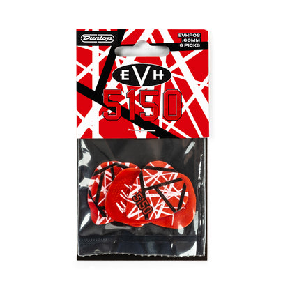 Sachet de 6 médiators EVH 5150 MAX-GRIP Nylon 0.60 mm (graphisme rouge à bandes noires et blanches)