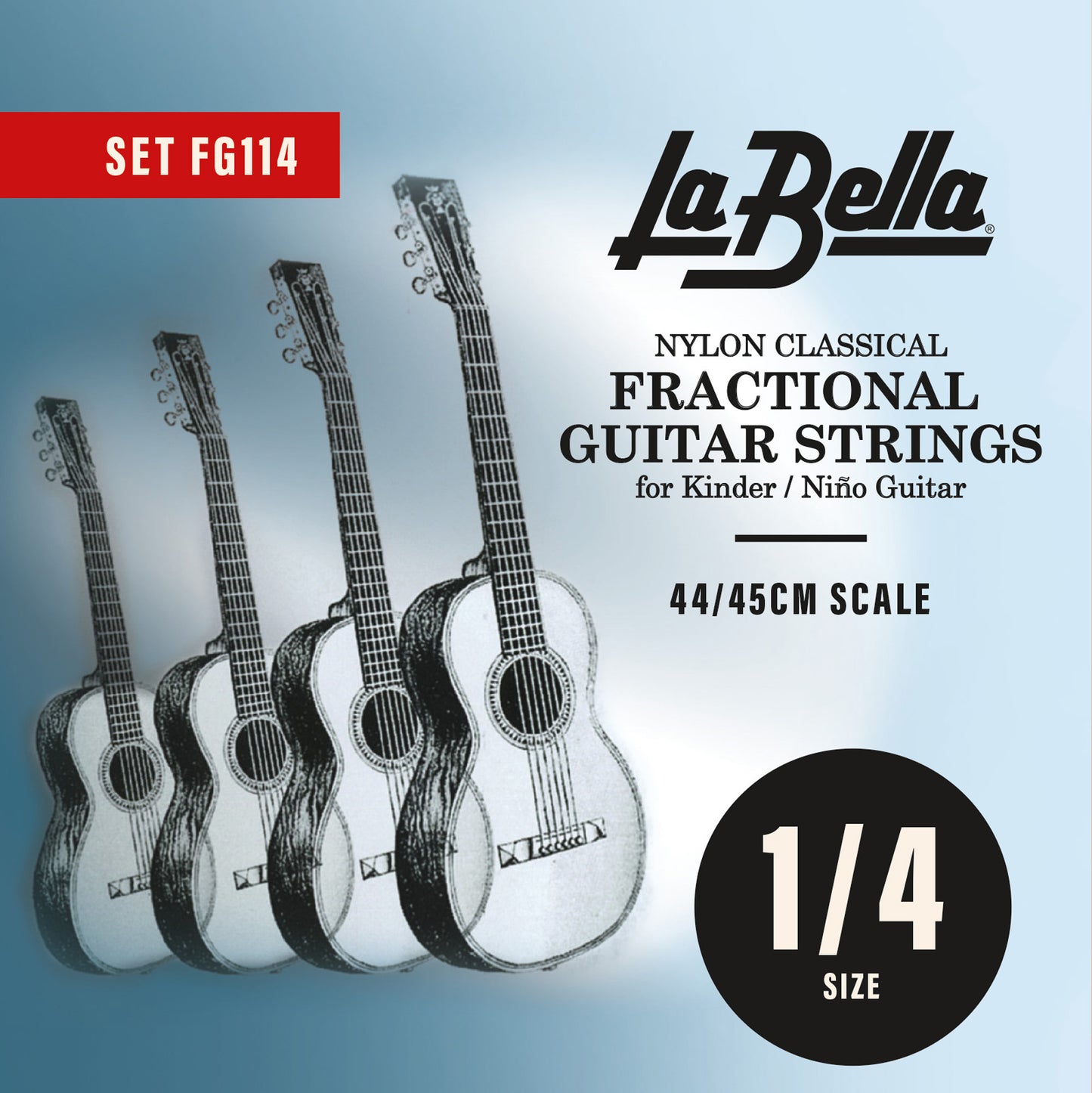 Jeu pour guitare classique FRACTIONAL, aigus nylon, basses filées plaqué argent, taille 1/4 (longueur vibrante 44/45 cm)