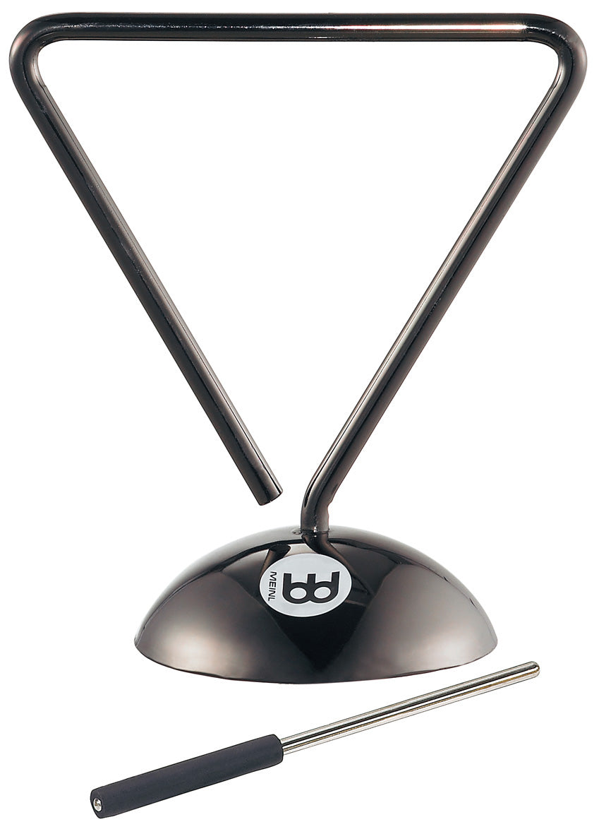 Triangle acier, chambre de résonance remplie d'eau, batte métal fournie, finition noir nickel
