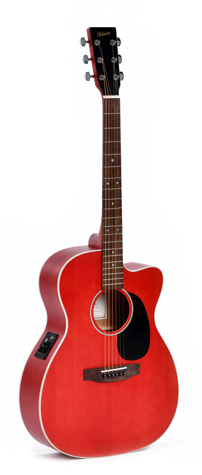 Modèle 000C-10E-TRD, Forme 000 pan coupé, table épicéa Sitka, fond & éclisses acajou, manche acajou, EQ Sigma, rouge satiné