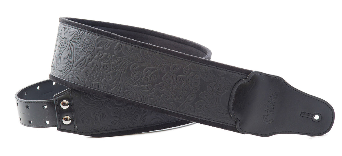 Courroie modèle B-SANDOKAN, extérieur synthétique, largeur 8 cm, longueur 98 à 153 cm, porte-médiators intégré, noir