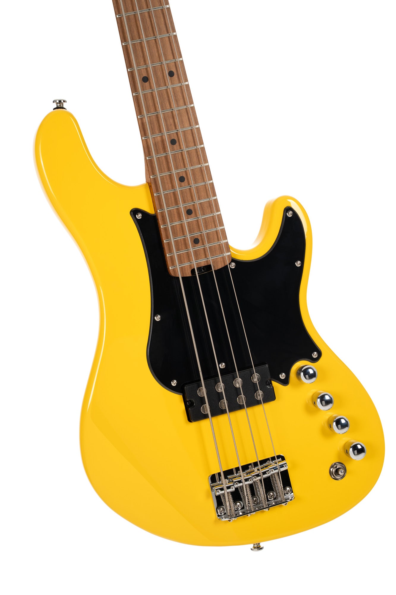 GB-SC4, basse short scale 4 cordes, corps peuplier, humbucker Cort Powersound, préampli Markbass MB-1, yellow crush
