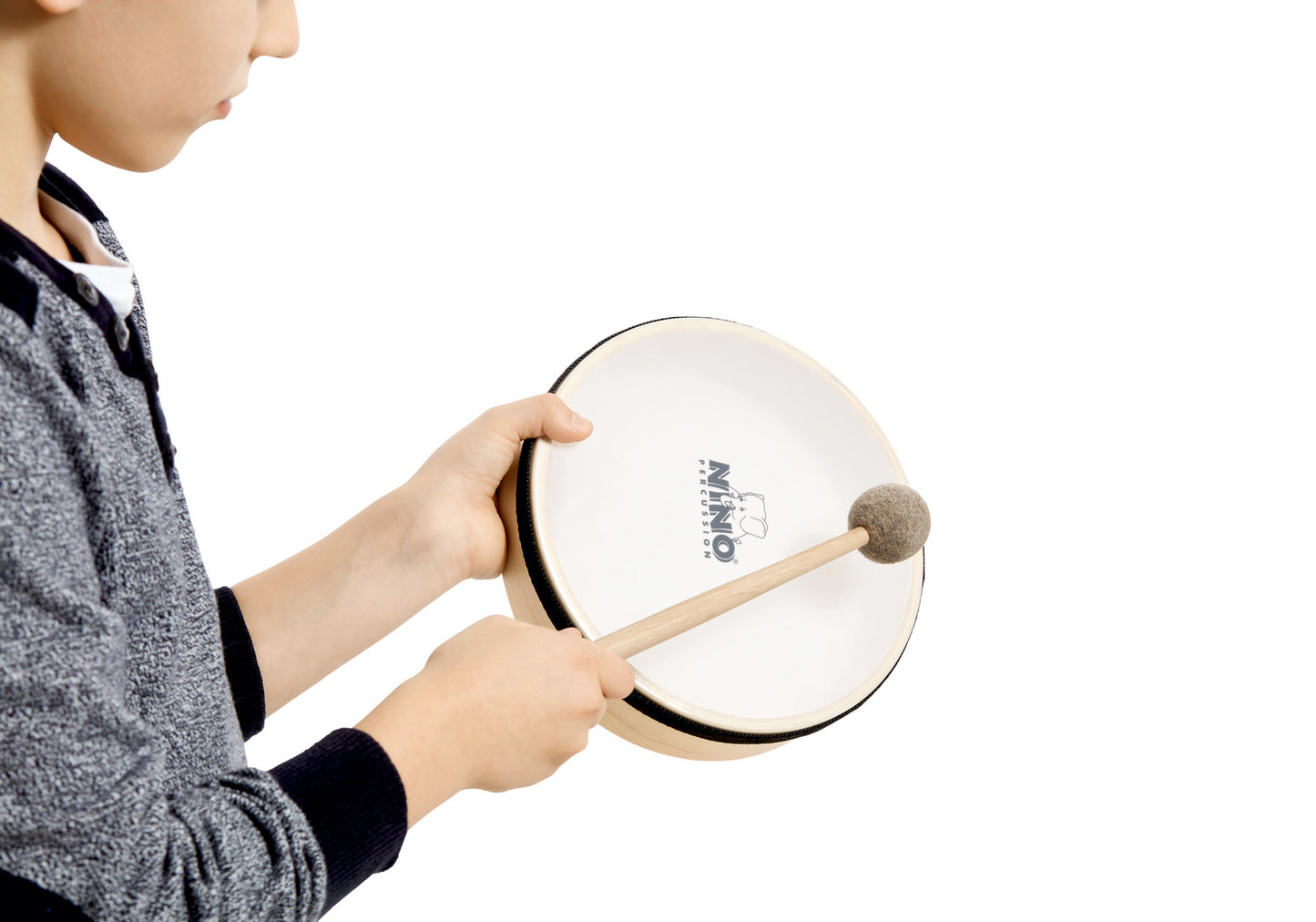 Mailloche 25cm en hêtre, tête en feutre naturel, finition naturelle