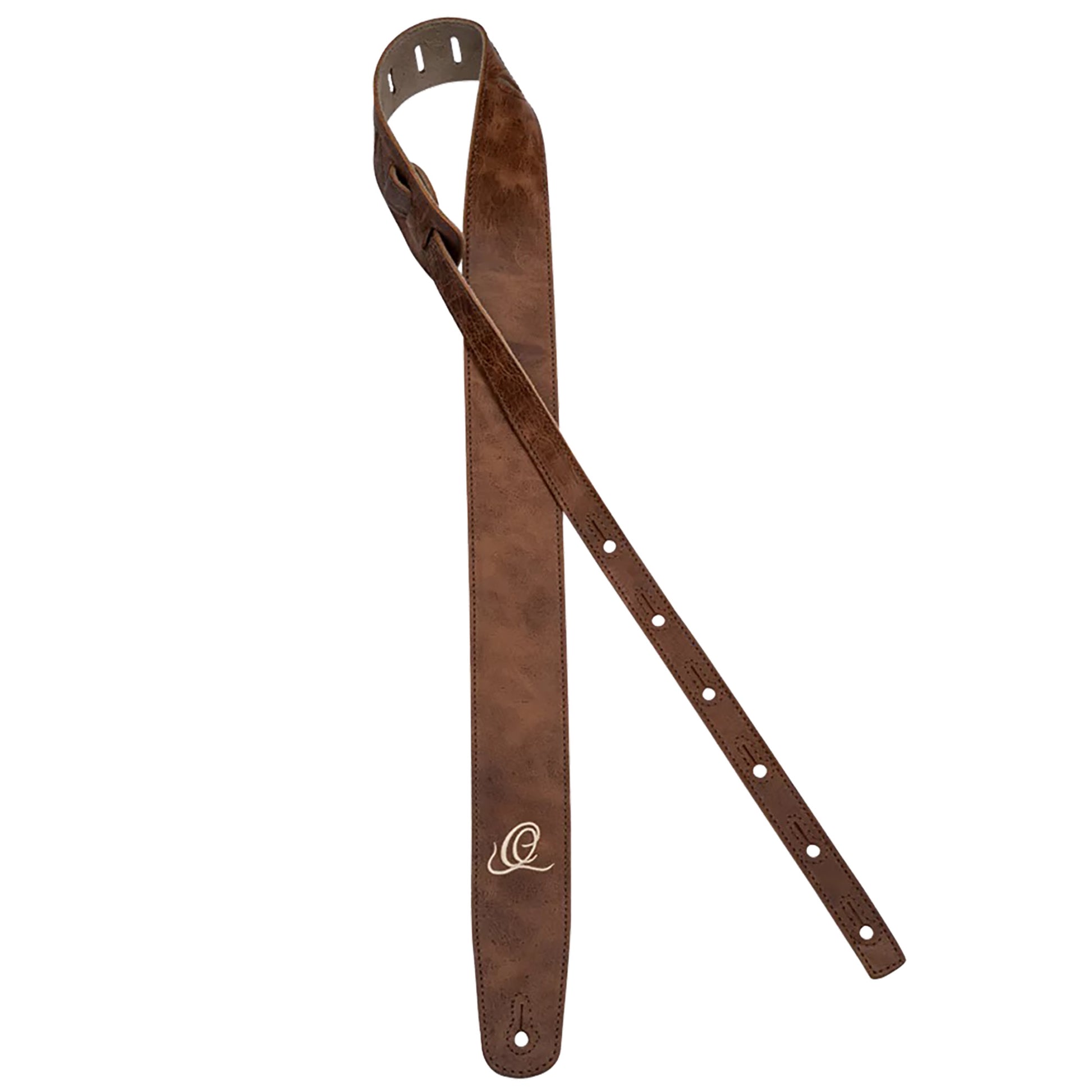 OSSU-40, courroie guitare, série Suede, face et dos cuir suédé, largeur 6 cm, longueur de 92 à 145 cm, cognac