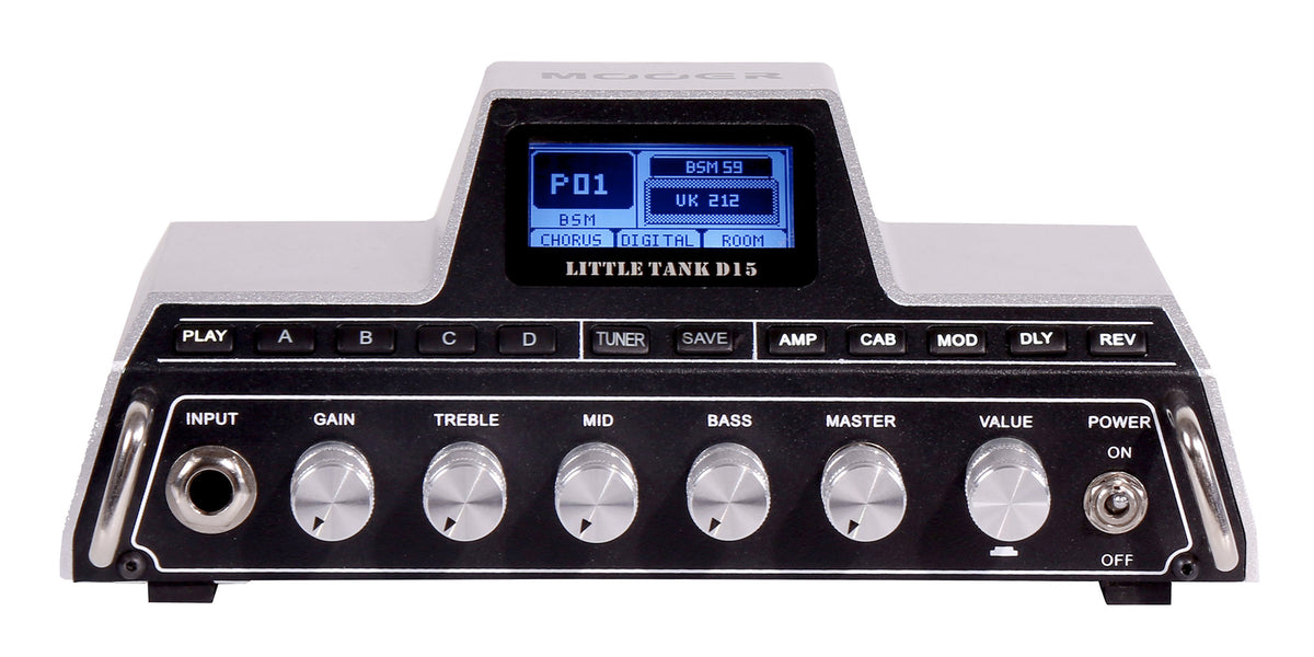 Tête amplifiée LITTLE TANK D15, 15W Class D, 25 simulations d'amplis haute-qualité, 20 simulations de haut-parleurs, gris