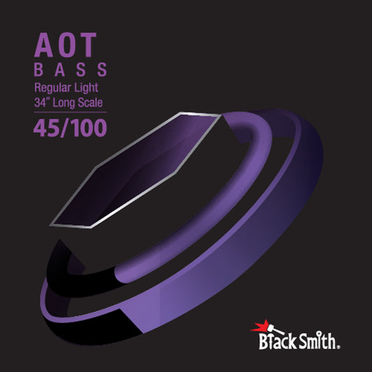 Jeu de cordes pour basse électrique 4 cordes (45-65-80-100), diapason 34", nickel filé rond, revêtement Nano Carbon AOT