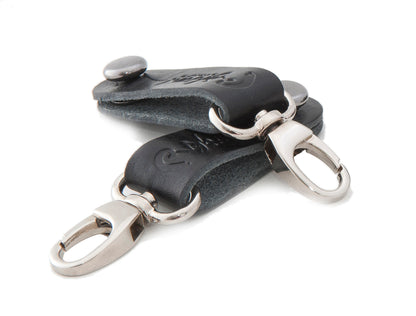 Attaches-courroie, 2 pièces, cuir, pour banjo, s'accrochent par mousqueton sur les tirants, noir