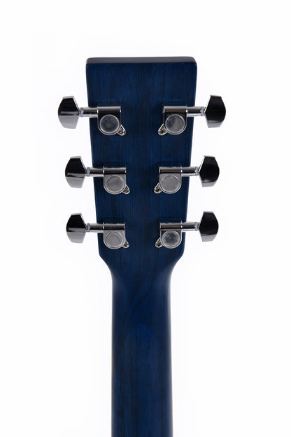 Modèle 000C-10E-TBL, Forme 000 pan coupé, table épicéa Sitka, fond & éclisses acajou, manche acajou, EQ Sigma, bleu satiné