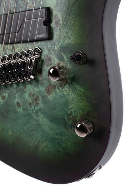 KX507MS, modèle 7 cordes, corps acajou, table peuplier figuré, touche ébène, micros Fishman Fluence, star dust green