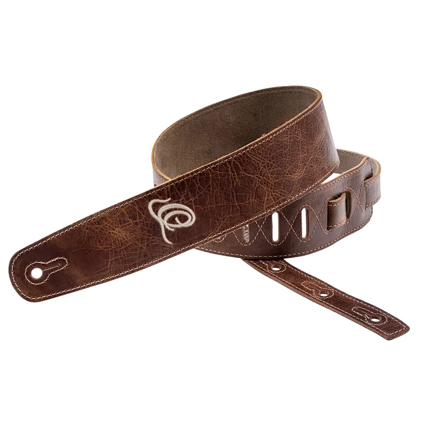 OSSU-50, courroie guitare, série Suede, face et dos cuir suédé, largeur 6 cm, longueur de 92 à 145 cm, vintage malt