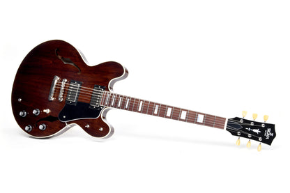 Modèle HBW-102H, Forme Semi-Hollow, table noyer noir, f/e noyer noir, touche palissandre, 2 micros Humbucker, dark stain, étui