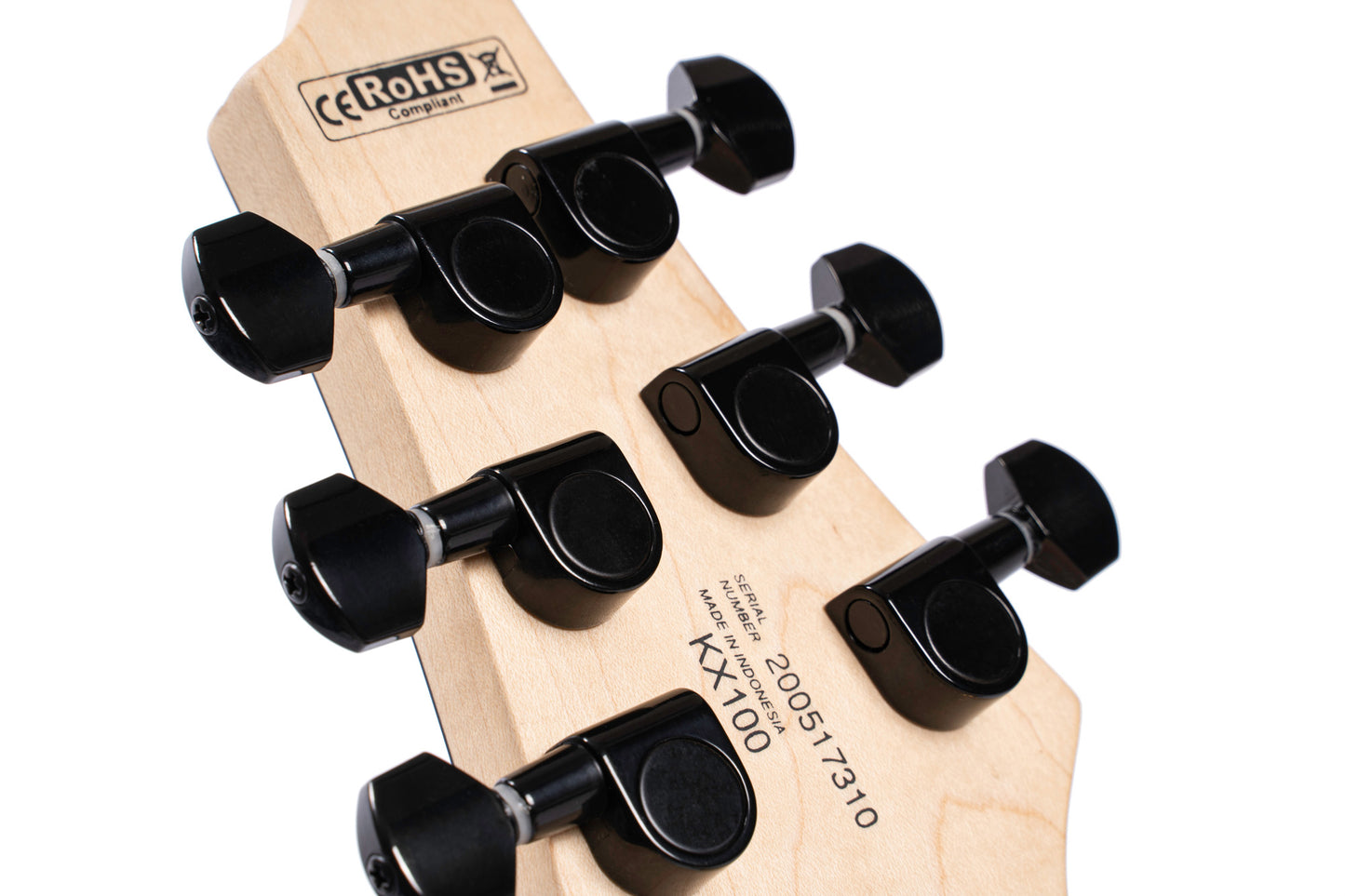 KX100, corps tilleul, manche vissé érable, touche jatoba, 2 micros doubles Powersound, iron oxide