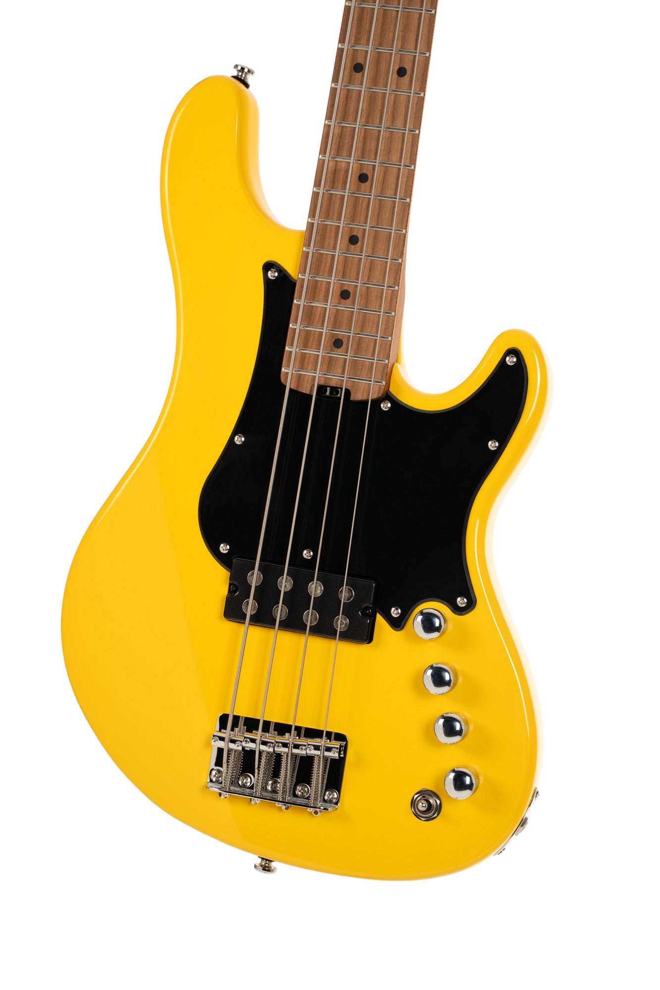 GB-SC4, basse short scale 4 cordes, corps peuplier, humbucker Cort Powersound, préampli Markbass MB-1, yellow crush