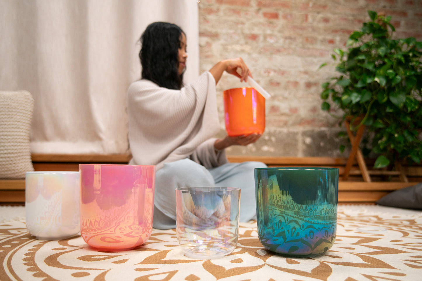 SINGING BOWL SONIC ENERGY ESSENCE CRYSTAL 7,5" NOTE G3, ROSE LOTUS, CHAKRA GORGE