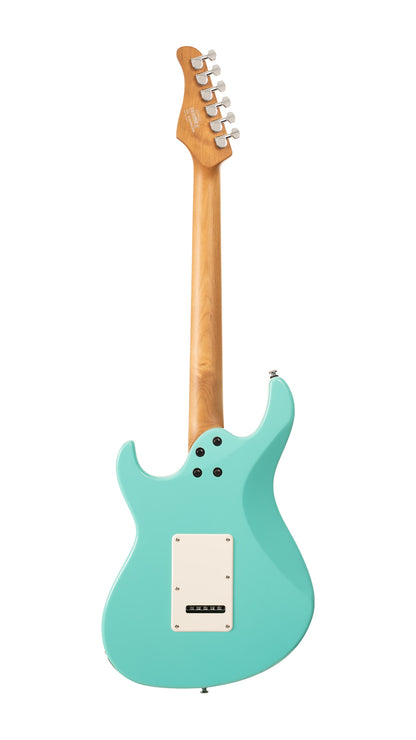 G200 SE, corps peuplier, manche et touche érable torréfié, 1 micro double et 2 simples Cort Powersound, trémolo, sea foam green