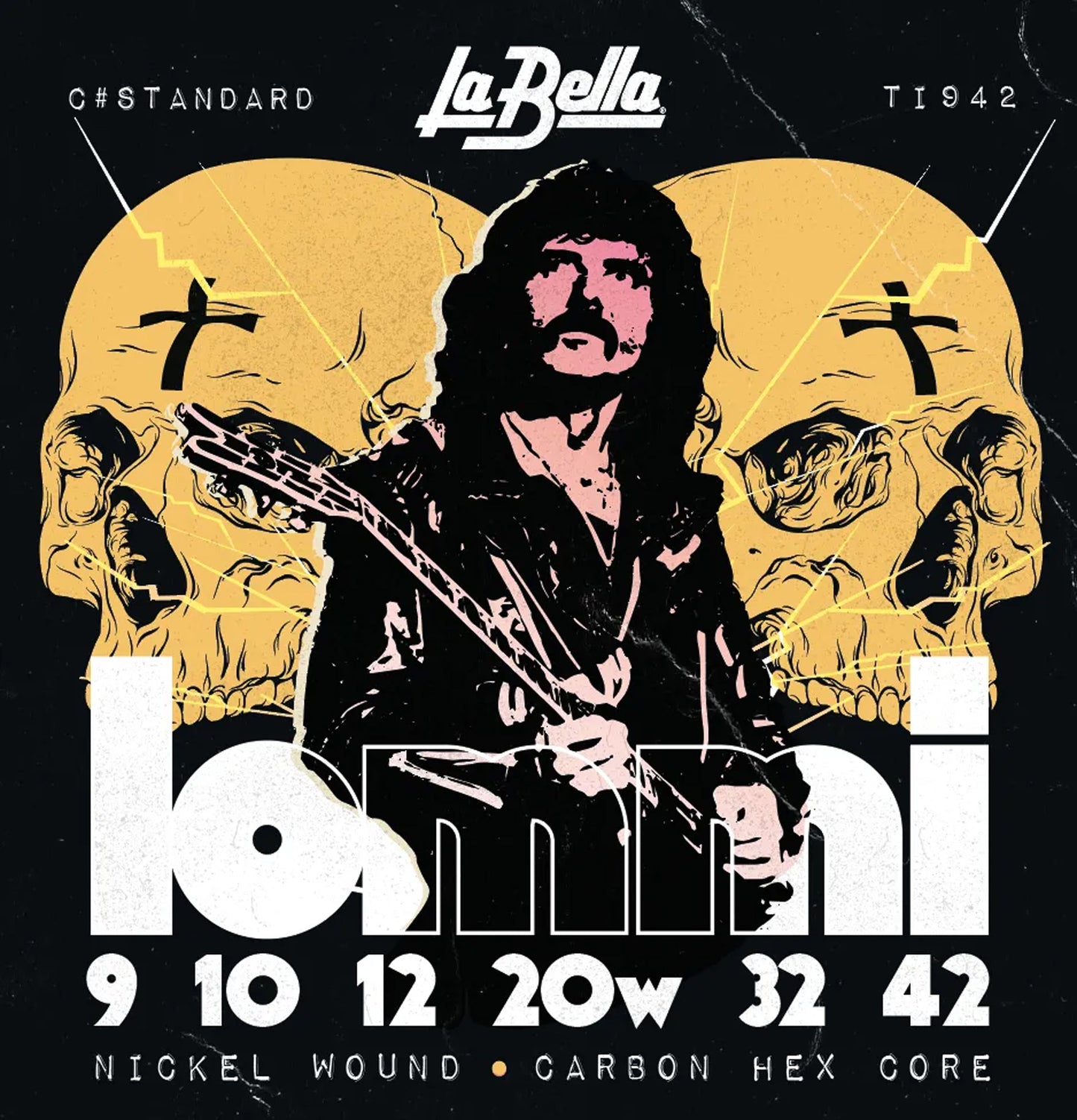 Jeu pour guitare électrique TONY IOMMI, acier plaqué nickel, tirant Ultra Light (9-10-12-20W-32-42)