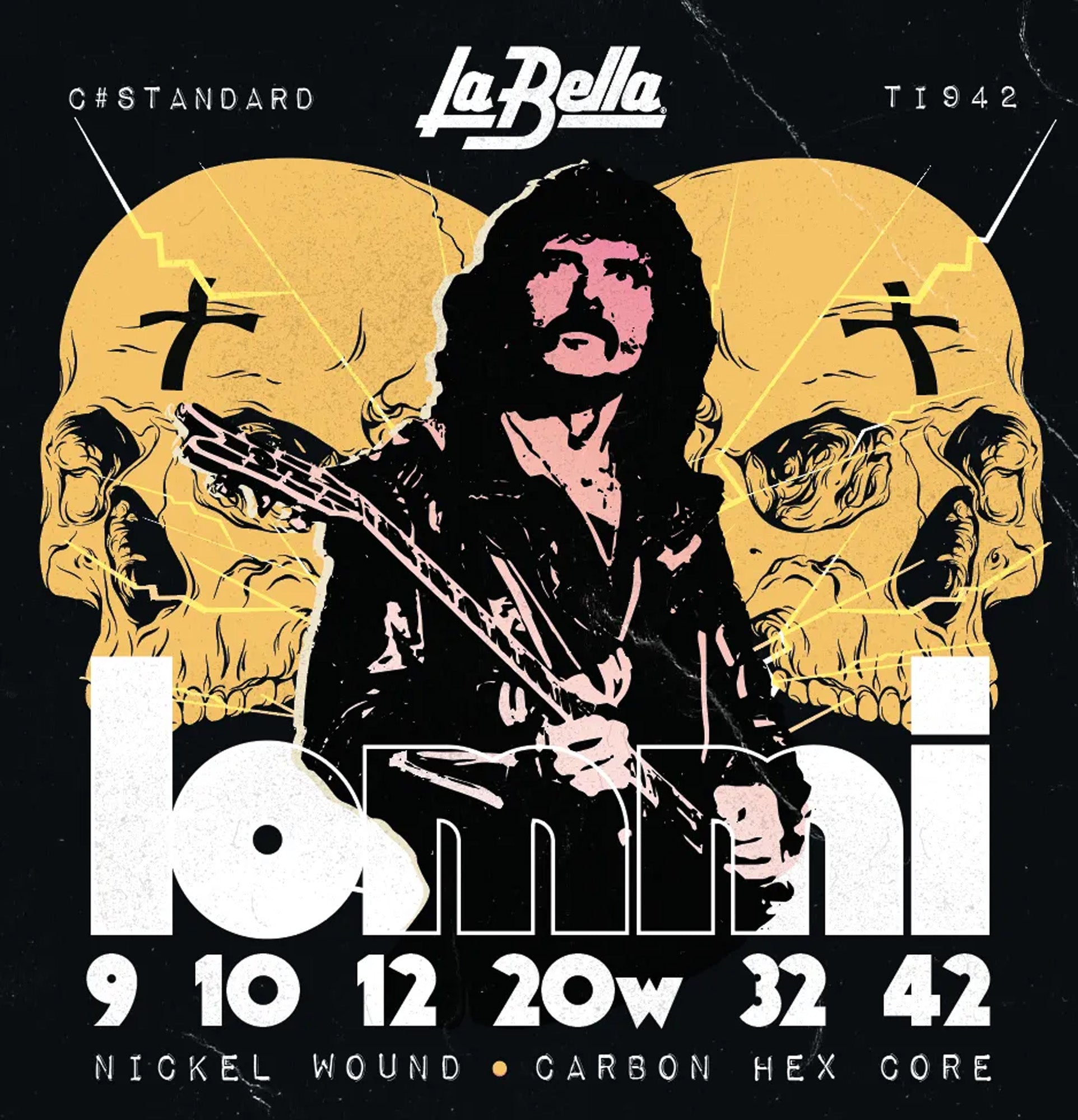 Jeu pour guitare électrique TONY IOMMI, acier plaqué nickel, tirant Ultra Light (9-10-12-20W-32-42)