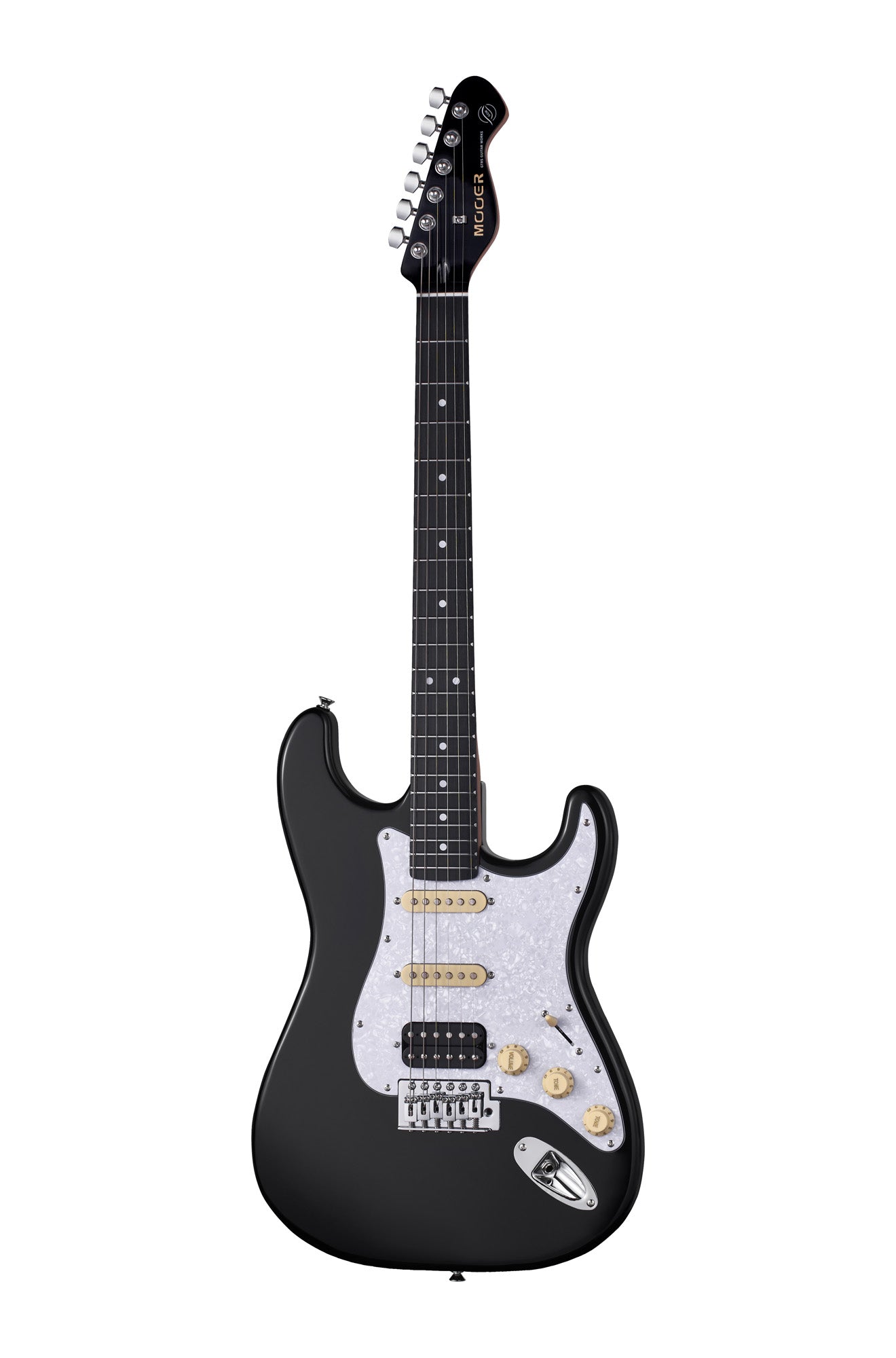 MOOER MSC10PRO, corps peuplier, manche érable torréfié satiné, touche ébène tech, noir crème, avec housse